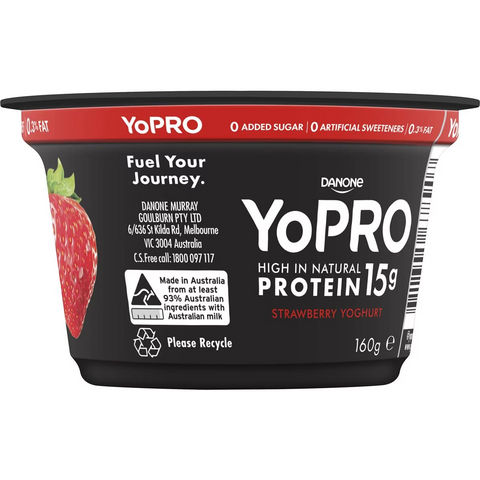 Yopro Danone High Protein Yoghurt No Added Sugar Strawberry 160g