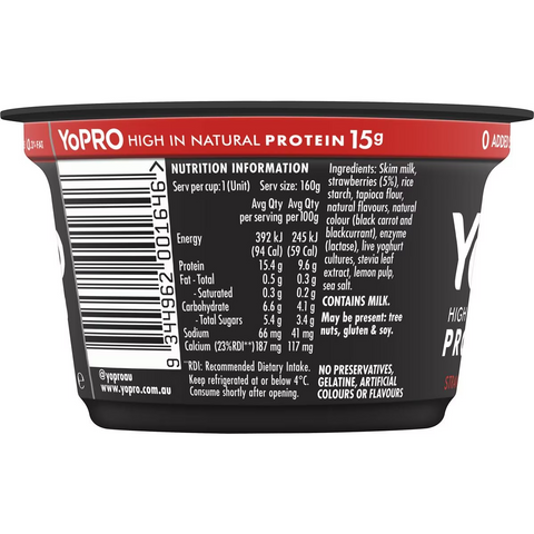 Yopro Danone High Protein Yoghurt No Added Sugar Strawberry 160g