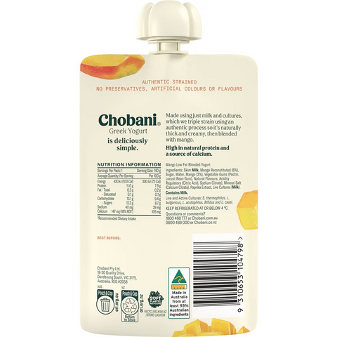 Chobani Mango Greek Yogurt Pouch 140g