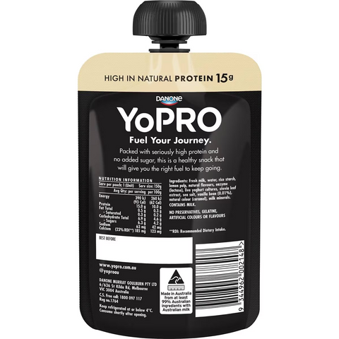 Yopro High Protein Yoghurt Pouch No Added Sugar Vanilla 150g