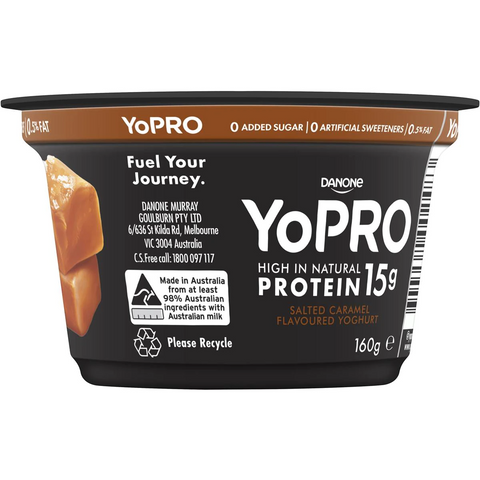 Yopro Danone High Protein Yoghurt No Added Sugar Salted Caramel 160g