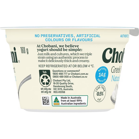 Chobani Greek Yogurt Natural Light 160g