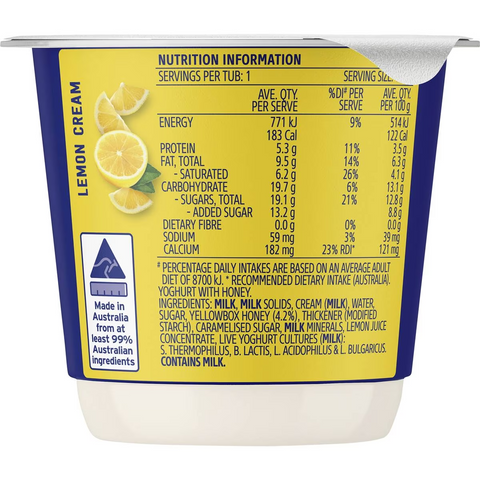 Dairy Farmers Thick & Creamy Lemon Cream Yoghurt 150g