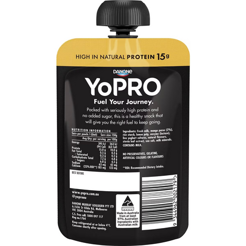 Yopro High Protein Yoghurt Pouch No Added Sugar