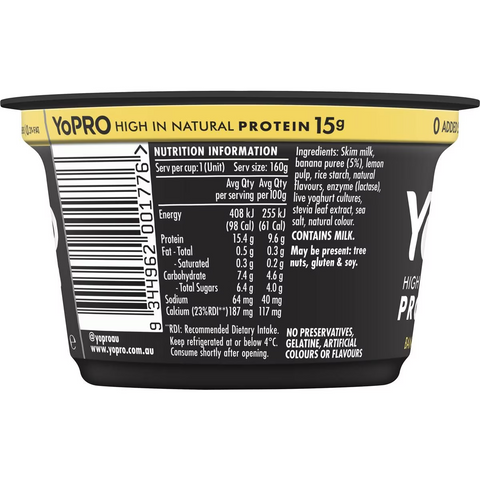 Yopro Danone High Protein Yoghurt No Added Sugar Banana 160g