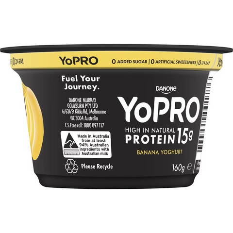 Yopro Danone High Protein Yoghurt No Added Sugar Banana 160g