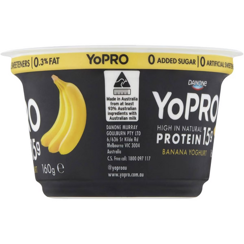 Yopro Danone High Protein Yoghurt No Added Sugar Banana 160g