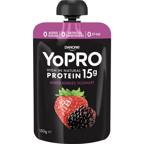 Yopro High Protein Yoghurt Pouch No Added Sugar Mixed Berries 150g