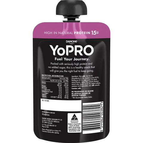 Yopro High Protein Yoghurt Pouch No Added Sugar Mixed Berries 150g