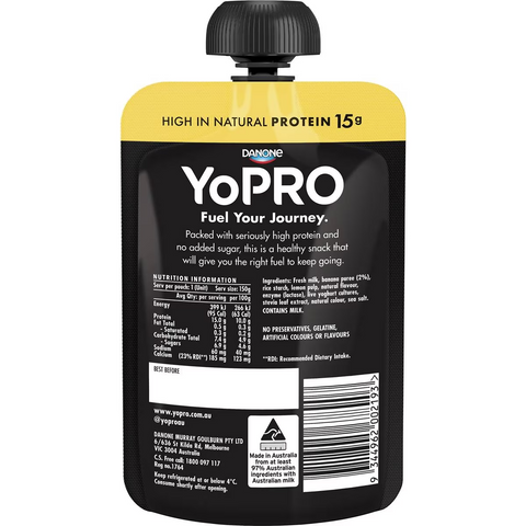 Yopro High Protein Yoghurt Pouch No Added Sugar Banana 150g