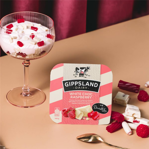 Gippsland Dairy With Darrell Lea White Choc Raspberry Yoghurt Mix Ins 140g