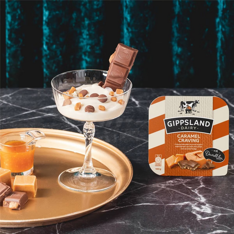 Gippsland Dairy Caramel Craving Yoghurt With Darrell Lea Chocolate & Fudge 140g