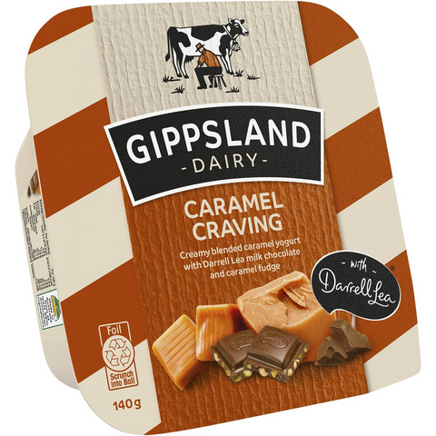 Gippsland Dairy Caramel Craving Yoghurt With Darrell Lea Chocolate & Fudge 140g