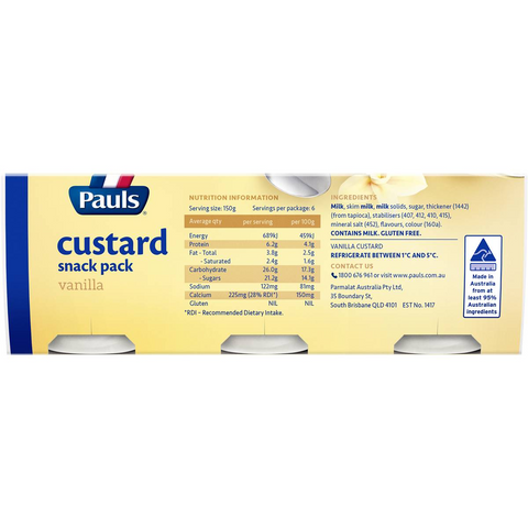 Pauls Custard Snack Pack Vanilla 150gx 6 Pack