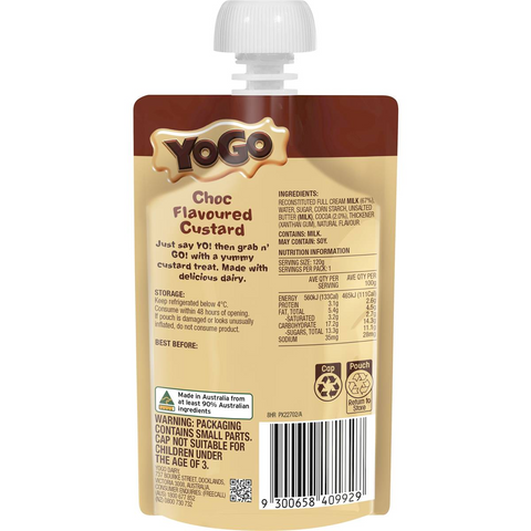 Yogo Choc Flavoured Custard Pouch 120g