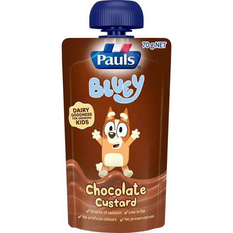 Pauls Custard Pouch Bluey Chocolate 70g