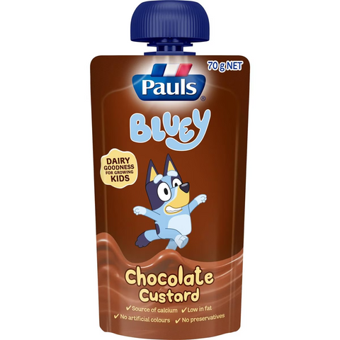 Pauls Custard Pouch Bluey Chocolate 70g