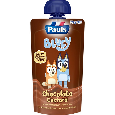 Pauls Custard Pouch Bluey Chocolate 70g