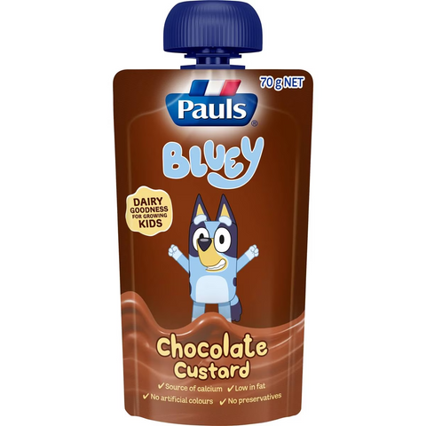 Pauls Custard Pouch Bluey Chocolate 70g