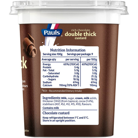 Pauls Double Thick Custard Rich Chocolate 900g