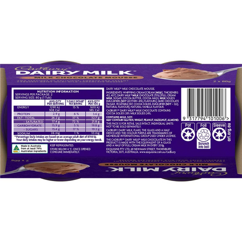 Cadbury Dairy Milk Chocolate Mousse 80g X 2 Pack