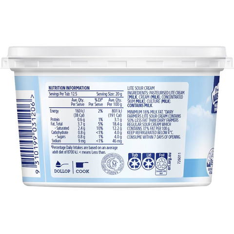 Dairy Farmers Light Sour Cream 250g