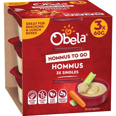 Obela Smooth Classic Hommus To Go Singles 60g X3 Pack