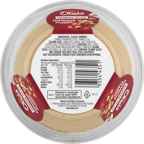 Obela Hommus To Go Classic & Sakata Crackers 125g