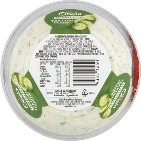 Obela Tzatziki To Go Classic & Sakata Crackers 125g