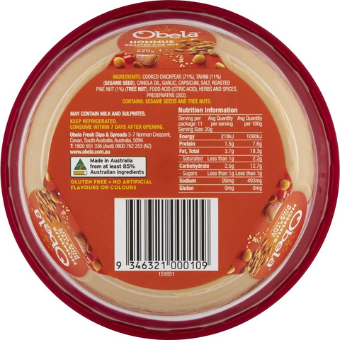 Obela Hommus Garnished With Roasted Pinenut 220g