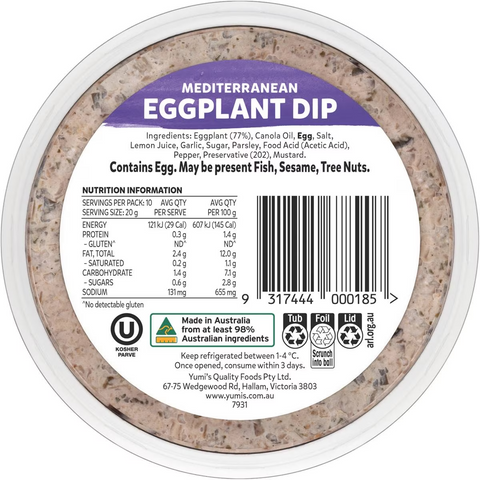 Yumi's Eggplant Mediterranean Dip 200g