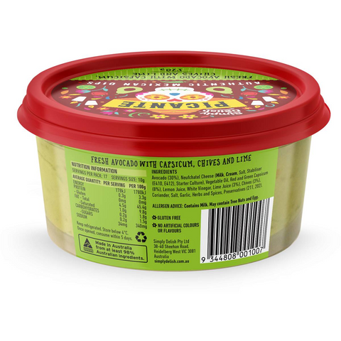 Picante Fresh Avocado With Capsicum, Chives & Lime 170g