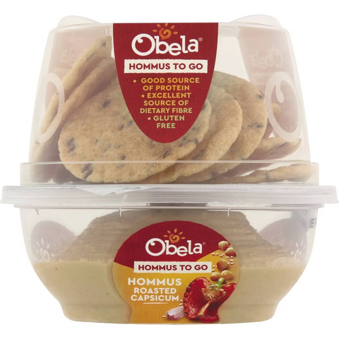 Obela Hommus To Go Roasted Capsicum & Sakata Crackers 125g