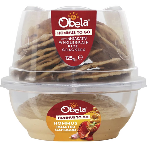 Obela Hommus To Go Roasted Capsicum & Sakata Crackers 125g