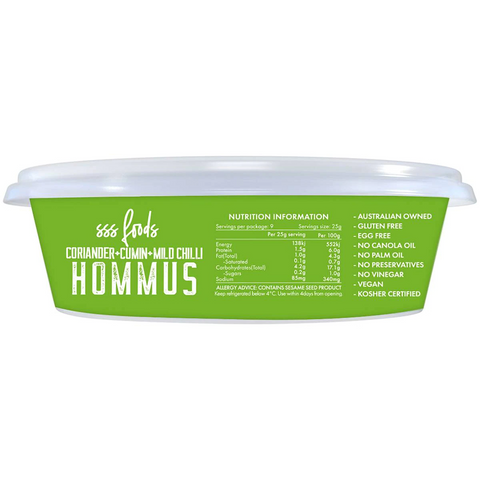 Sss Foods Hommus Coriander Cummin & Mild Chilli 225g