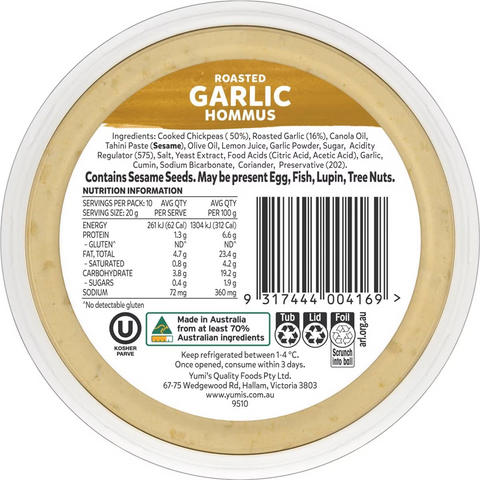 Yumi's Hommus Roasted Garlic 200g