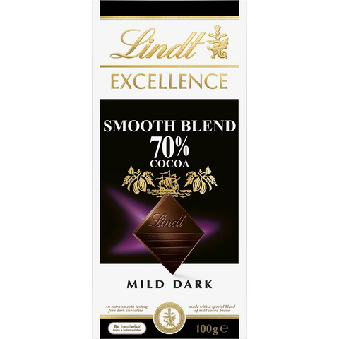 Lindt Excellence Dark Chocolate 70% Smooth Blend Cocoa Block 100g