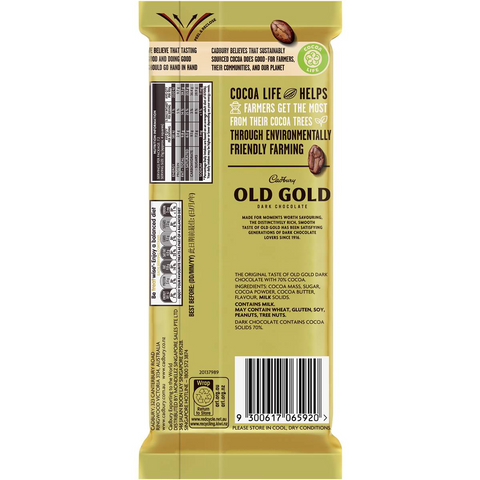 Cadbury Old Gold Dark 70% Cocoa Chocolate Block 180g