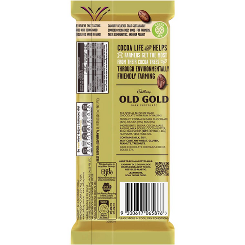 Cadbury Old Gold Rum 'n' Raisin Dark Chocolate Block 180g