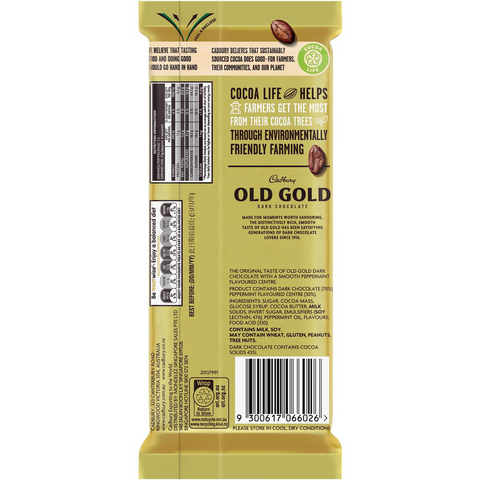 Cadbury Old Gold Peppermint Dark Chocolate Block 180g