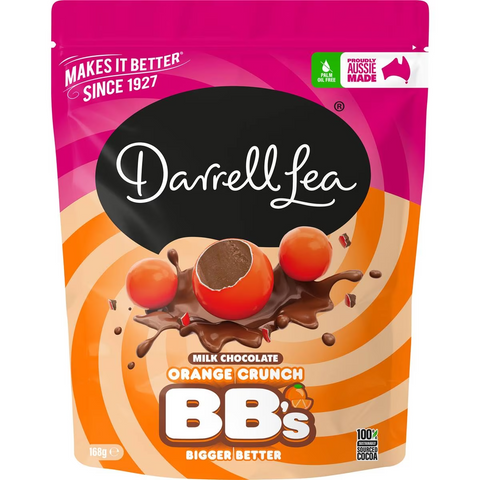 Darrell Lea Orange Crunchy Milk Chocolate Balls Share Bag 168g