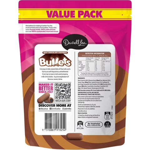 Darrell Lea Milk Chocolate Liquorice Bullets Value Pack 400g