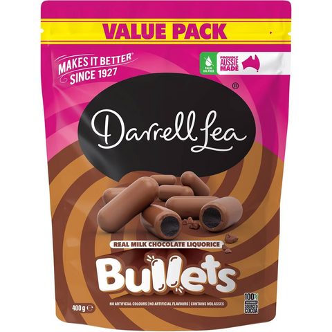 Darrell Lea Milk Chocolate Liquorice Bullets Value Pack 400g