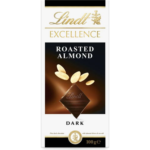 Lindt Excellence Roasted Almond Dark Chocolate Block 100g