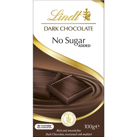 Lindt No Sugar Added Dark Chocolate Block 100g