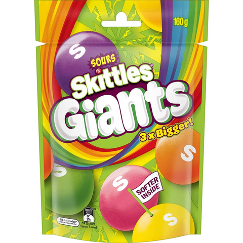 Skittles Giants Sour Chewy Lollies Share Bag 160g