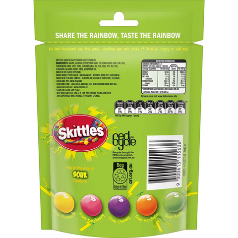 Skittles Giants Sour Chewy Lollies Share Bag 160g