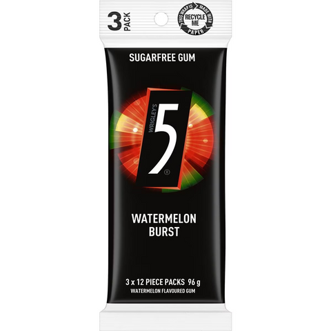 5gum Watermelon Burst Sugar Free Gum 3pk 96g