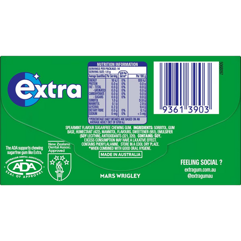 Extra Spearmint Sugar Free Chewing Gum 14pc 27g