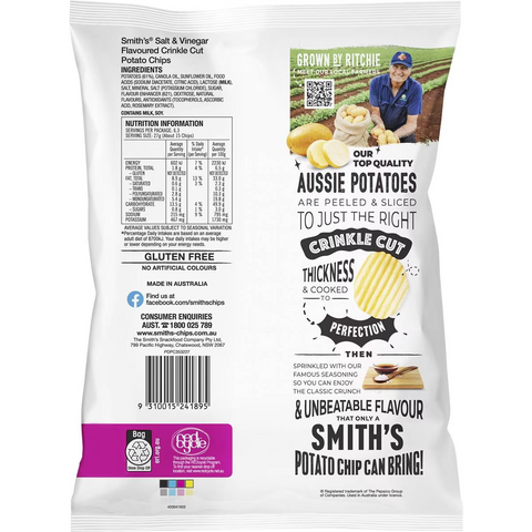 Smith's Crinkle Cut Potato Chips Salt & Vinegar 170g